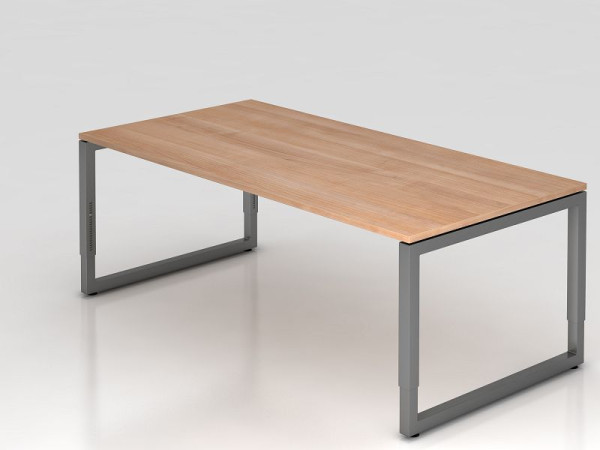Hammerbacher Schreibtisch O-Fuß eckig 200x100cm Nussbaum/Graphit, Rechteckform mit schwebender Tischplatte, VRS2E/N/G