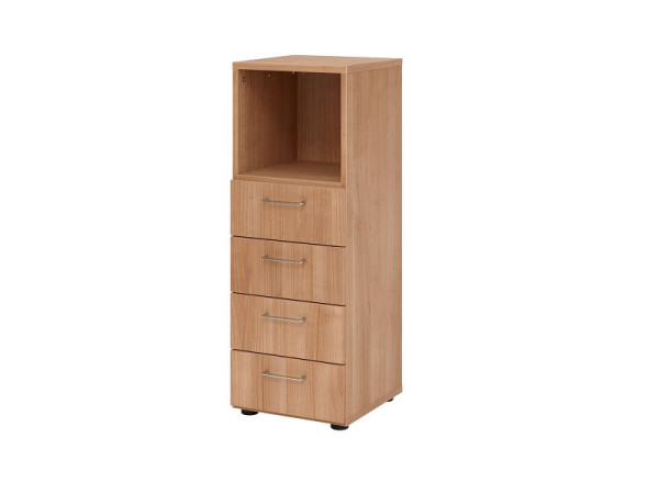 Hammerbacher Schubladenschrank 3OH, 4 Schübe, BS Nussbaum/Nussbaum, 40 x 41,7 x 110 cm, 4 Schubkästen, Metallgriff, V934S4/N/N/BS