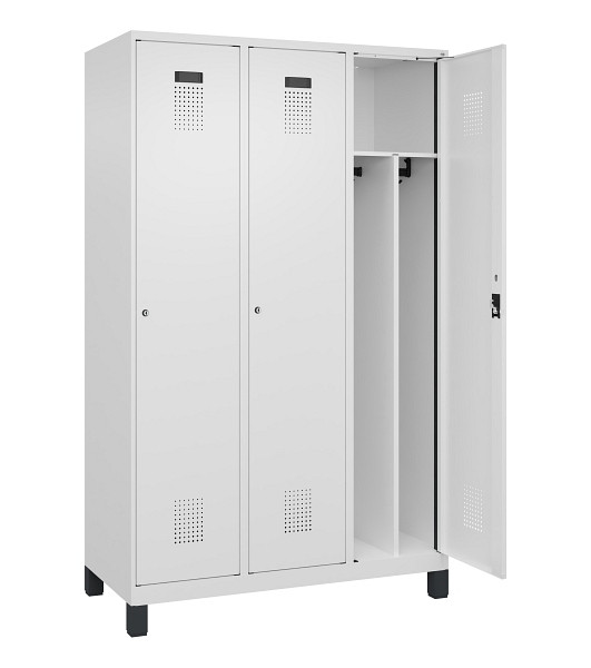 C+P Spind Evolo PLUS, mit Füßen, 3 Abteile, 1950x1200x500mm, 9016/9016, Verschluss Zylinderschloss, 049010-32F S10047