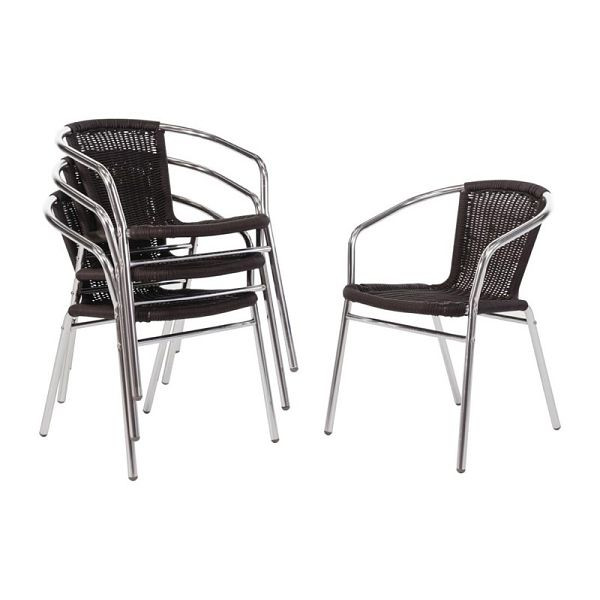 Bolero Rattanstühle mit Armlehne in Aluminiumdesign schwarz, VE: 4 Stück, U507