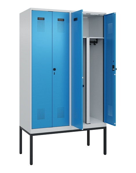 C+P PSA Doppel-Spind Evolo PLUS, Gestell, 4 Abteile, 2120x1200x500mm, 7035/5012, Drehriegel, 0490327-40P S10007