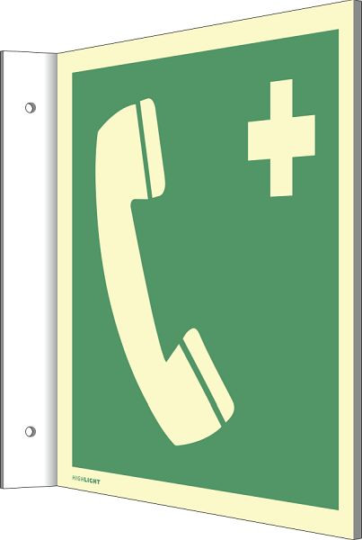 Moedel Fahnenschild Notruftelefon, ISO 7010, Kunststoff, nachleuchtend, 160-mcd, 200x200 mm, 65625