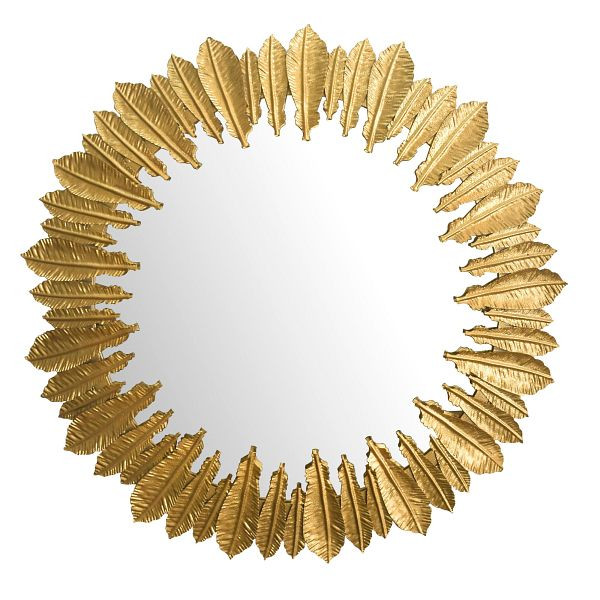 Wohnling Wandspiegel Federn 68cm Metall Design Hängespiegel Gold, Eisen Dekospiegel Rund, Spiegel Wand Groß, Flurspiegel Garderobenspiegel Modern, WL7.121