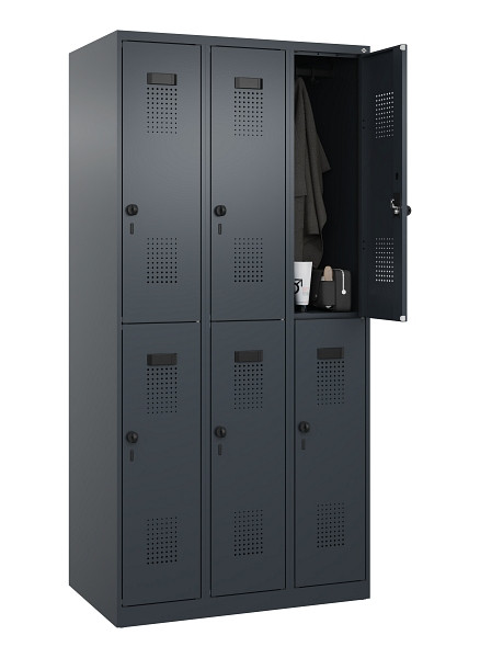 C+P Doppelstöckiger Spind Evolo PLUS, 6 Fächer, 1850x900x500mm, 7016/7016, Drehriegel, 049300-30 S10016