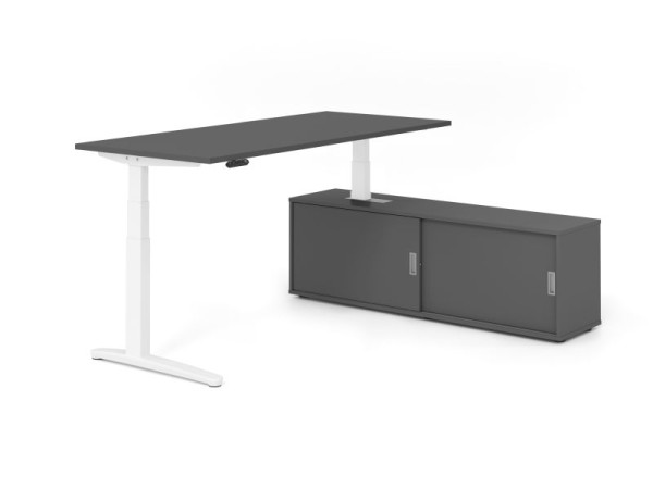 Hammerbacher Schreibtisch XBHM19, 180x80cm, Platte: Graphit, 25mm dick, C-Fuß Gestell Weiß, Höhe: 65 - 129 cm, Ahorn, SB/G/W/G/G, VXBHM19SB/G/W/G/G