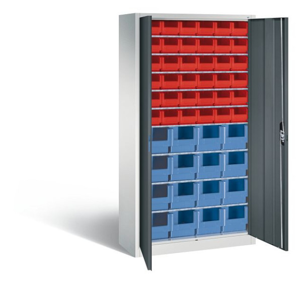 C+P Magazinschrank Serie 13, H1980xB1000xT420mm, Farbe: Lichtgrau / Anthrazitgrau, Muldengriff, 133144-25 S10027