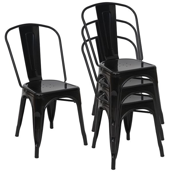 Mendler 4er-Set Stuhl HWC-A73, Bistrostuhl Stapelstuhl, Metall Industriedesign stapelbar, schwarz, 70791