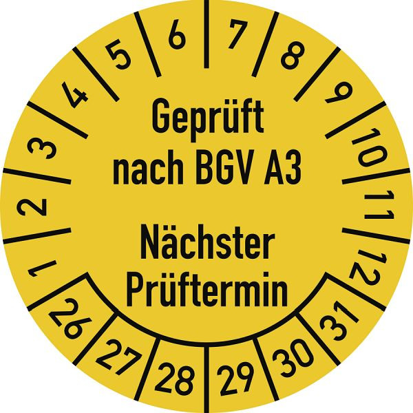Moedel Prüfplakette Geprüft nach...2026 - 2031, Folie, Ø 30 mm, VE: 10 Stück/Bogen, 107121