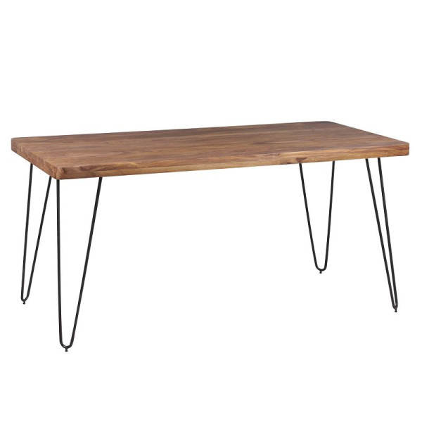 Wohnling Esstisch BAGLI Massivholz Sheesham 160 cm Metallbeine, Landhaus dunkelbraun, WL1.499