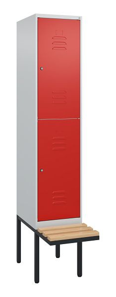 C+P Doppelstöckiger Spind Classic PLUS, 2120x400x815mm, 7035/3020, Zylinderschlösser, Sitzleisten aus Buche, schwebende Sitzfläche, 0803407-12 S10092