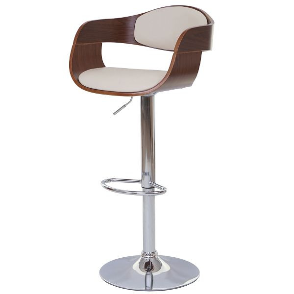 Mendler Barhocker HWC-A47, Barstuhl, Holz Bugholz Retro-Design, Walnuss-Optik, Kunstleder creme, 50050