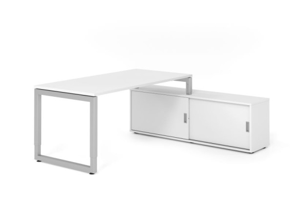 Hammerbacher Aufsatz-Schreibtisch RSE16, 160x80cm, Platte: Weiß, 25mm dick, Rahmen Silber, höheneinstellbar, Weiß / Weiß, VRSE16SB/W/S/W/W