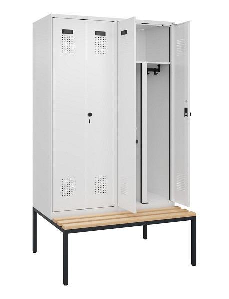C+P PSA Doppel-Spind Evolo PLUS, Bank, 4 Abteile, 2120x1200x815mm, 9016/9016, Drehriegel, Sitzfläche Buche-Hartholz, Sitzbank, 0490527-40P S10020