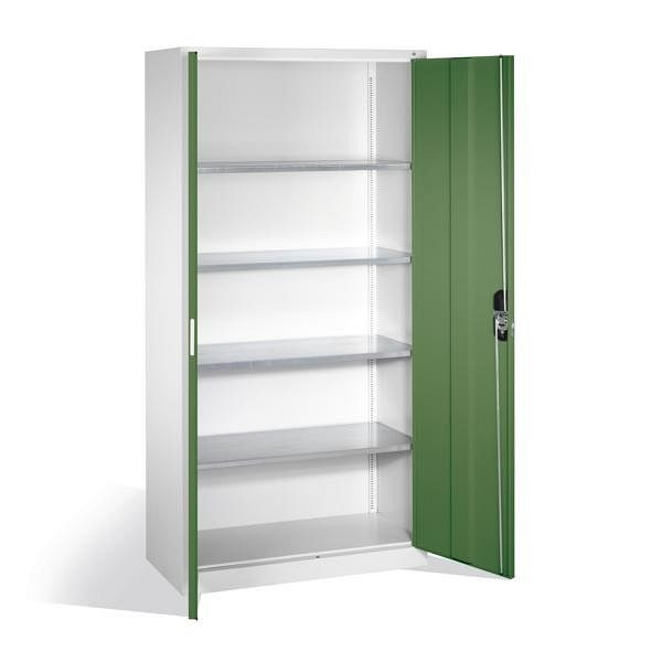 C+P Magazinschrank Serie 13, H1980xB1000xT420mm, Farbe: Lichtgrau / Resedagrün, Muldengriff, 133144-20 S10125