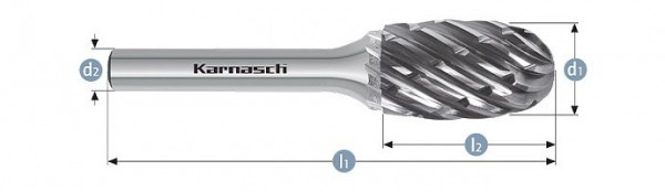 Karnasch Hartmetall-Frässtift unbeschichtet TRE/ HP-8 d1= 12 / l2= 22 / d2= 6 / l1= 67mm, VE: 2 Stück, 114045025