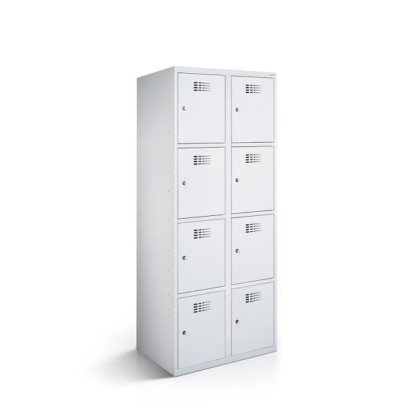 Rotstahl Fächerschrank, 2 Reihen, 4 Fächer/Reihe, Abteilbreite 40 cm, BASIC, kurzer Sockel, Lichtgrau, 2111-020400-0801112-7035-7035BasicZYL