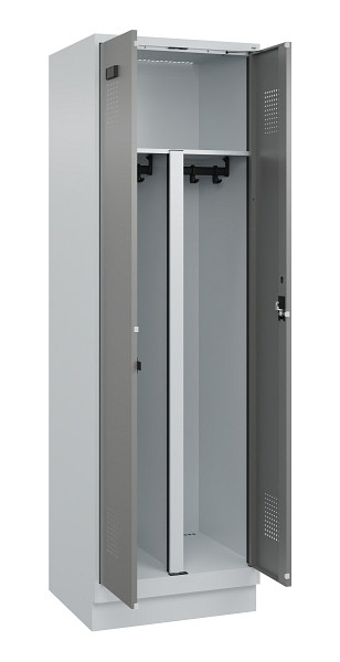 C+P PSA Schwarz-Weiß-Spind Evolo PLUS, mit Sockel, 2 Abteile, 1950x600x500mm, 70, Frontfarbe 0005000 RDS Stahlgrau, Zylinderschloss, 049022-20P S10041