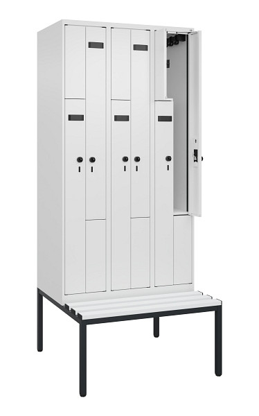 C+P Z-Spind Evolo PLUS, 6 Fächer, 2120x900x815mm, 9016/9016, Drehriegel, Sitzfläche Kunststoff, Sitzbank, 0490537-306 S10074