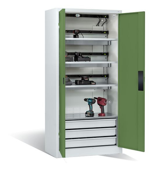 C+P Akkuladeschrank Comfort, H1950xB930xT500 mm, Lichtgrau/Resedagrün, 8921-05E3 S10012