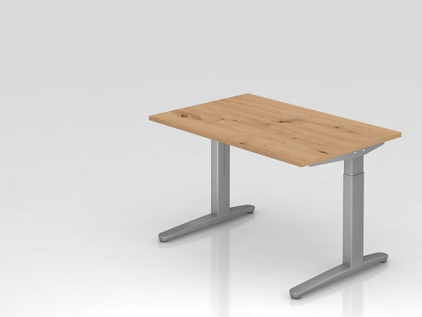 Hammerbacher Schreibtisch XB12, 120 x 80 cm, Platte: Asteiche, 25 mm dick, 2 mm ABS-Kante, Rechteckform, Silber, VXB12/R/SS
