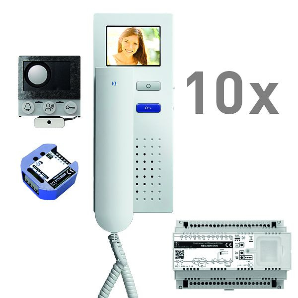 TCS video Einbau Briefkasten, 10 Wohneinheiten, Einbaulautsprecher ASI12000 + 10x Türtelefon IVH3222, Steuergerät + Videozweidrahtsender, PVIH100/001