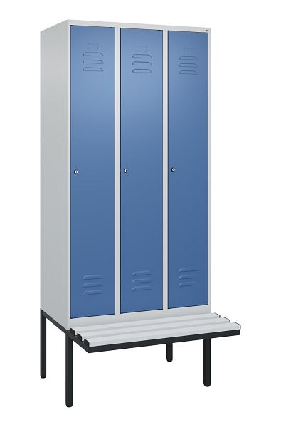 C+P Umkleidespind Classic PLUS, 3 Abteile, 2120x900x815mm, 7035/5023, Zylinderschlösser, 3 Doppel-Haken, 0800407-30 S10020