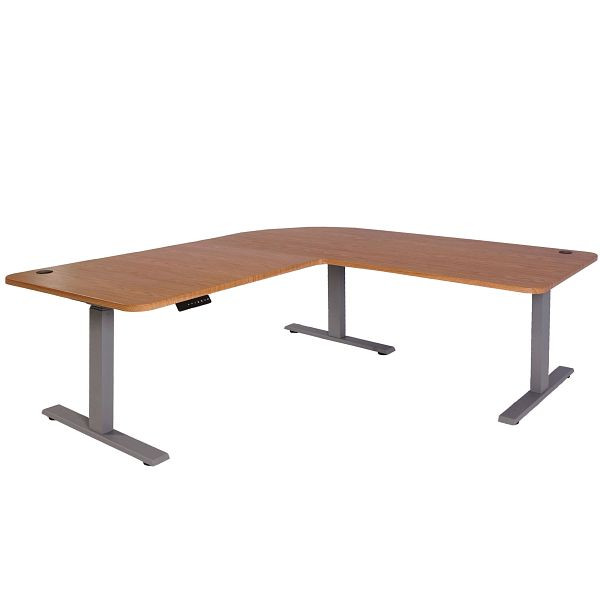 Mendler Eck-Schreibtisch HWC-D40, Computertisch, elektrisch höhenverstellbar 178x178cm 84kg, braun Struktur, grau, 75757+62772