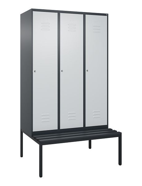 C+P Umkleidespind Classic PLUS mit Mitteltrennwand, 3 Abteile, 2120x1200x815mm, 7016/7035, Zylinderschlösser, 0800507-32F S10028