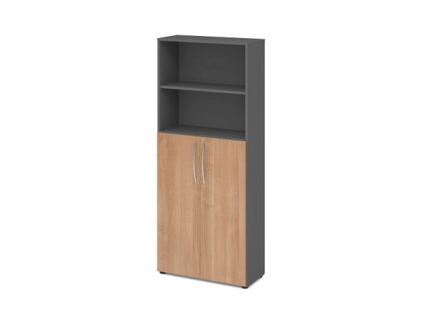 Hammerbacher Regal 5OH, 3OH Türen unten BM Graphit/Nussbaum, V4770/G/N/BM