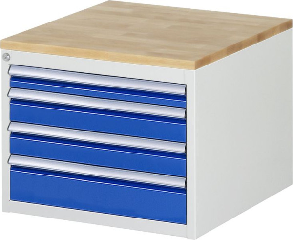 RAU Schubladenschrank Serie 7000, B580 x T650 x H465 mm, 4 x Schublade-Größe-L 1xH60, 2xH90, 1xH120 mm, Buche-Massiv-Arbeitsplatte, 03-L2.7A-B.11