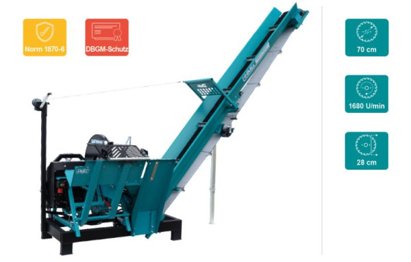 HMG Wippkreissäge WSK 7F-8 mit Förderband 4m, 700mm Hartmetall Sägeblatt SWZ Z84 nagelsicher, E-Motor 7.5kw 400V, Keilriemenantrieb, 616 342