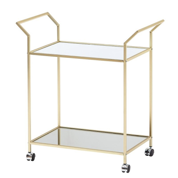 Wohnling Design Servierwagen Gold 73x78x37 cm Küchenwagen Glas/Metall, Mobiler Beistelltisch, Speisewagen mit Glasplatte, WL6.505