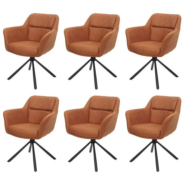 Mendler 6er-Set Esszimmerstuhl HWC-K33, Küchenstuhl Stuhl, drehbar Auto-Position, Stoff MVG, Wildleder-Optik braun, 3x89662