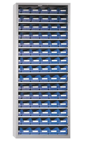 Kappes Ordnungsschrank ohne Türen Modell 23, 1600 x 690 x 285 mm, RAL 7035, Inklusiv Lagersichtkasten 90 x Größe 7, 1002.03.0013