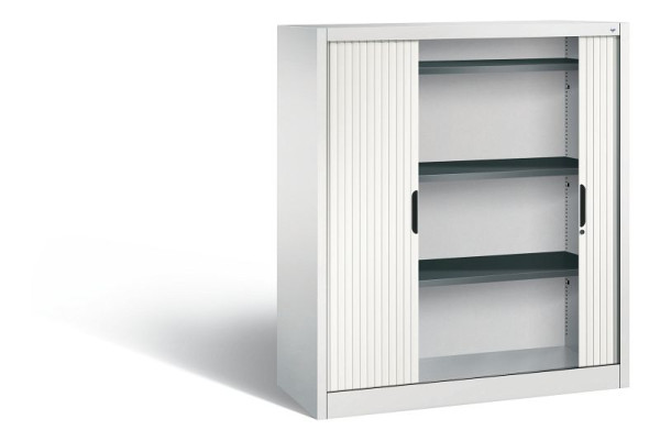 C+P Sideboard mit Rollladen Omnispace, H1345xB1200xT420mm, Farbe: Lichtgrau / Verkehrsweiß, Griffmulde, 3 OH, 3223-00 S10133