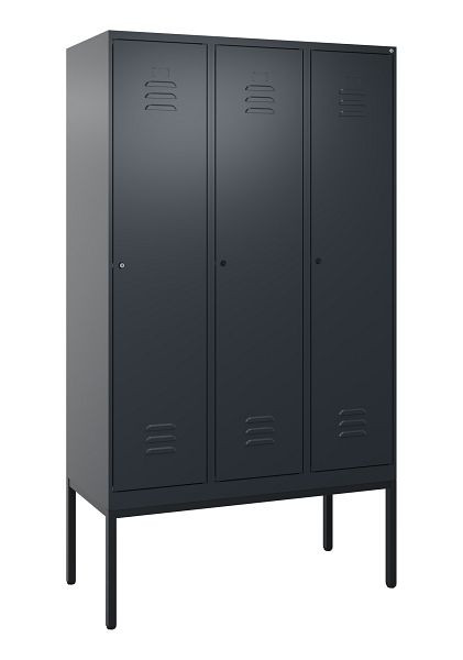 C+P Umkleidespind Classic PLUS mit Mitteltrennwand, Gestell, 3 Abteile, 2120x1200x500mm, 7016/7016, Zylinderschlösser, 0800307-32F S10027