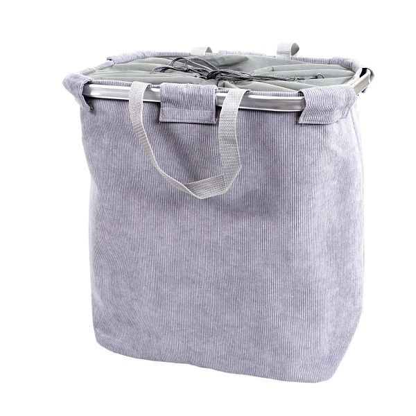 Mendler Wäschesammler HWC-C34, Laundry Wäschekorb Wäschebehälter mit Kordelzug, 2 Fächer Henkel 54x52x32cm 89l, cord grau, 73200