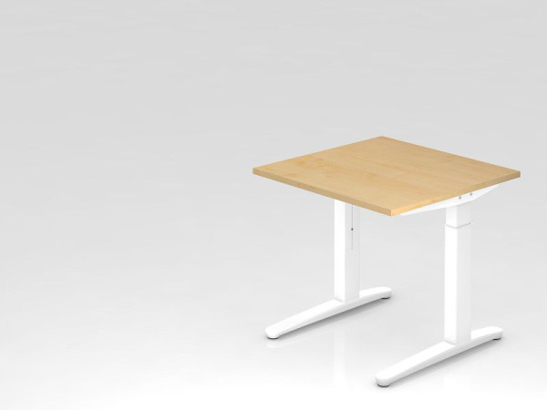 Hammerbacher Schreibtisch C-Fuß 80x80cm Ahorn/Weiß, Alu-Kufe weiß, VXB08/3/WW