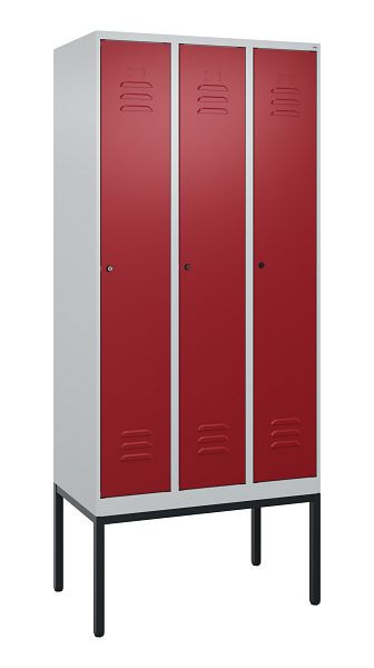 C+P Umkleidespind Classic PLUS mit Mitteltrennwand, Gestell, 3 Abteile, 2120x900x500mm, 7035/3003, Zylinderschlösser, 0800307-30F S10016
