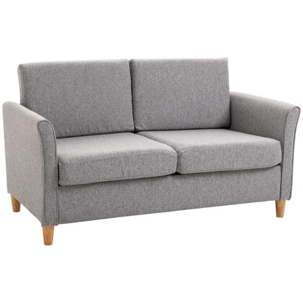 HOMCOM 2-Sitzer Sofa Stoffsofa Doppelsofa abnehmbar mit Kissen 200 kg-Belastbarkeit Leinen Schaumstoff Hellgrau 141 x 70 x 78 cm, 833-653GY