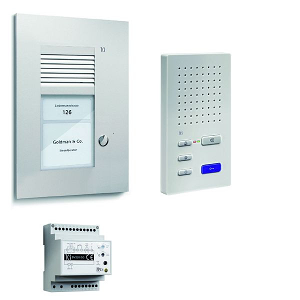 TCS Türkontrollsystem audio:pack UP für 1 Wohneinheit, mit Außenstation PUK 1 Klingeltaste, 1x Freisprecher ISW3130, Steuergerät BVS20, PSU2210-0000