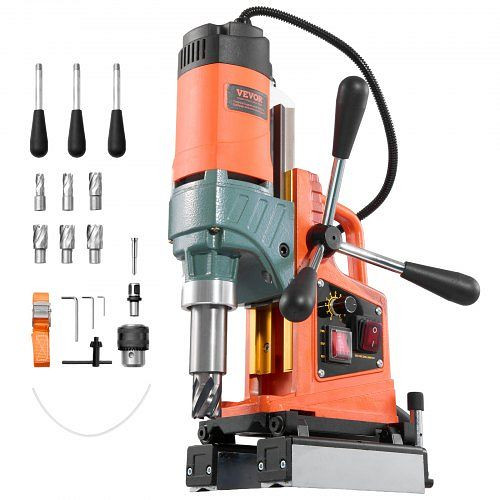 VEVOR Magnetbohrmaschine 1400 W 50 mm Bohrdurchmesser umkehrbare Richtung, Magnetbohrer mit 6 Kernbohrern, Orange, GSCLZCSGS6TJBGITS001V2