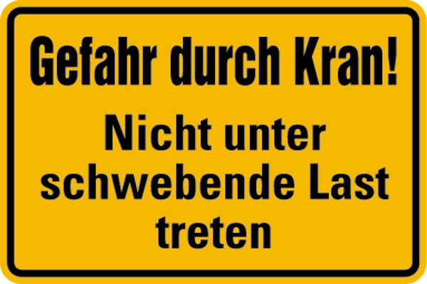 Schilder Klar Betriebsbeschilderung Nicht unter schwebende Last treten, 300x200x0.45 mm Aluminium geprägt, 719/00