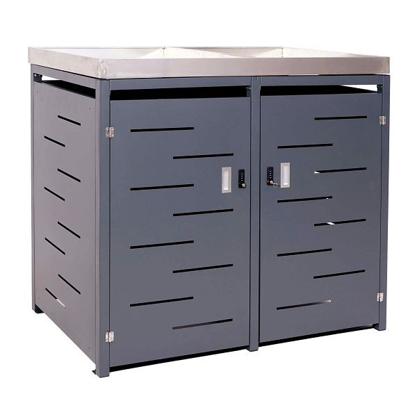 Mendler 2er-Mülltonnenverkleidung HWC-H40, Mülltonnenbox, Pflanzkasten Edelstahl-Metall-Kombi 54kg 117x132x80cm erweiterbar, 73376+73377
