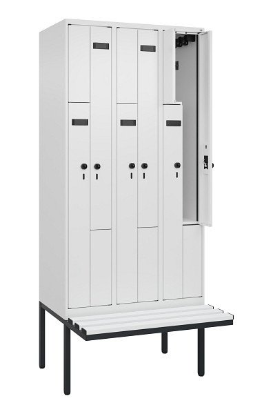 C+P Z-Spind Evolo PLUS, Bank, 6 Fächer, 2120x900x815mm, 9016/9016, Drehriegel, Material Sitzfläche Kunststoff, 0490437-306 S10074