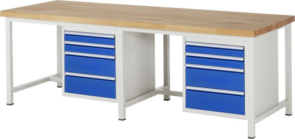 RAU Werkbank Serie 8000 - Gestell-Bauweise (Schweißgestell), 2 Unterbau-Container (4x Schublade), 2500x840x900 mm, 03-8161A1-259B4S.11