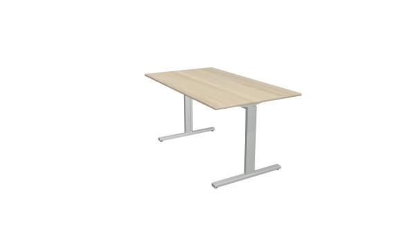 Kerkmann Schreibtisch Form 2 - B 1400 x T 800 x H 700-820 mm mit T-Fuß-Gestell in alusilber, Ahorn, 11021050
