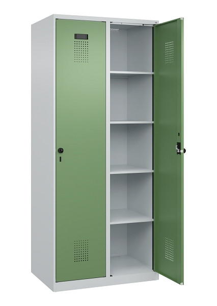 C+P Wäsche-Spind Evolo PLUS, 2 Abteile, 1850x800x500mm, 7035/6011, Verschluss Drehriegel, Ablageböden 8, 049000-22B S10010