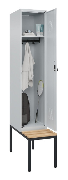 C+P Spind Evolo PLUS, 1 Abteile, 2120x400x815mm, 7035/7035, Haken 4, Drehriegel, Sitzfläche Buche-Hartholz, Sitzbank, 0490507-12 S10013
