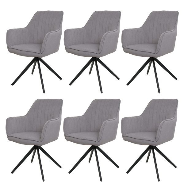 Mendler 6er-Set Esszimmerstuhl HWC-L79, Küchenstuhl Lehnstuhl Stuhl Armlehnen, drehbar Auto-Position Stoff/Textil, hellgrau, 3x101501